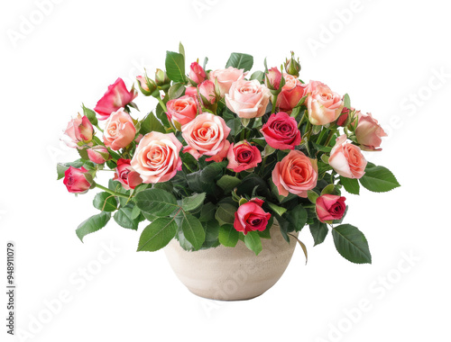 bunch of roses in white vase isolated on transparent background
