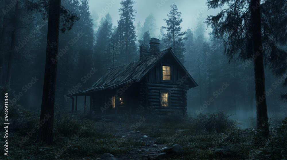 Forest Cabin in a Dark, Eerie Halloween Night Setting
Forest Cabin in a Dark, Eerie Halloween Night Setting