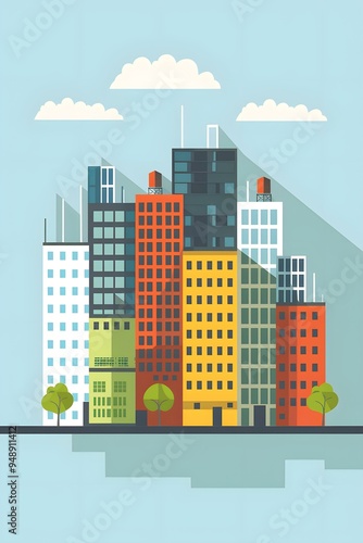 Flat Style City Skyline Illustration