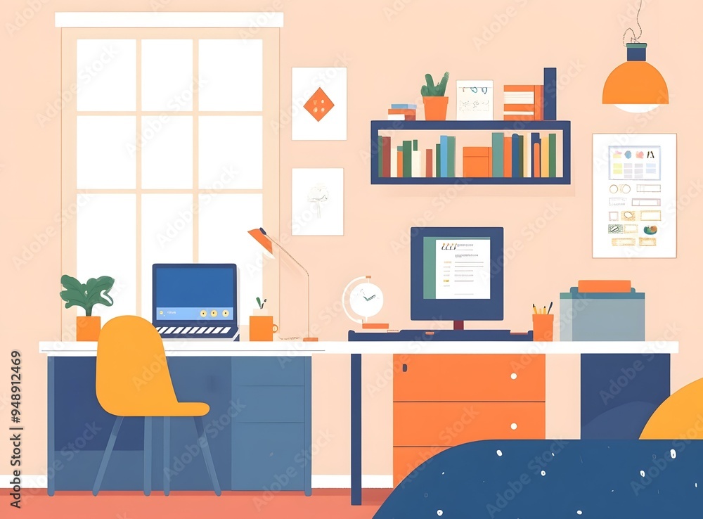 Modern Home Office Desk Illustration Modern Home Office Desk Illustration