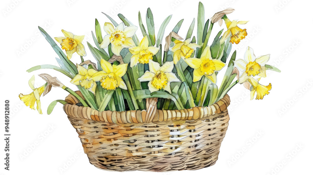 Yellow daffodils in a basket on transparent background Yellow daffodils in a basket on transparent background