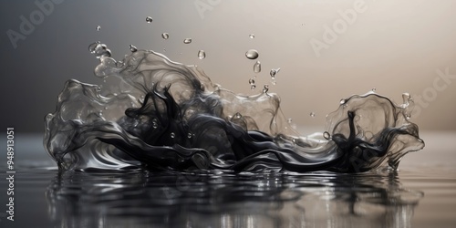 Mysterious black ink cloud dispersion in water. photo