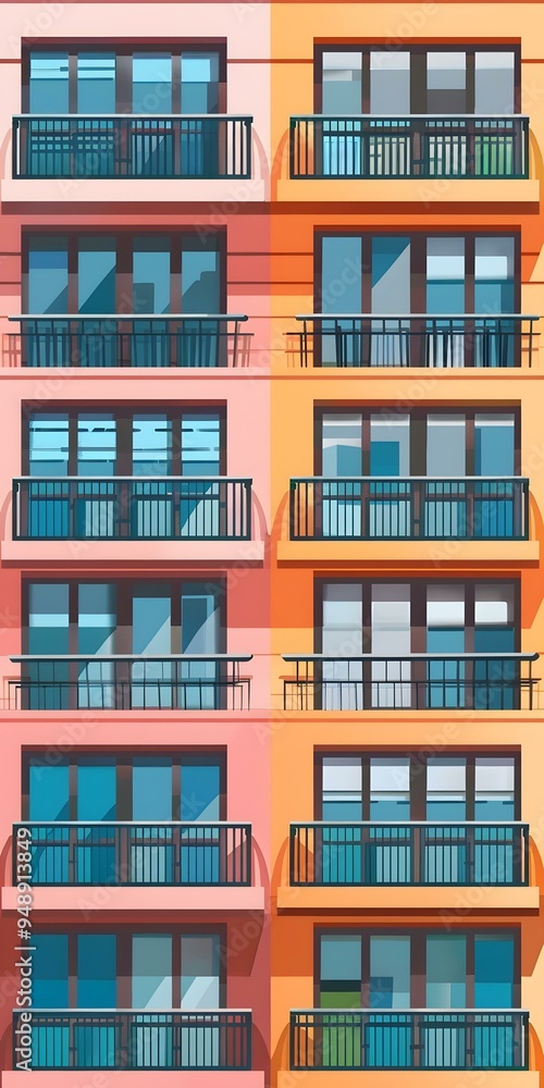 Colorful Apartment Building With Balconies Illustration Colorful Apartment Building With Balconies Illustration