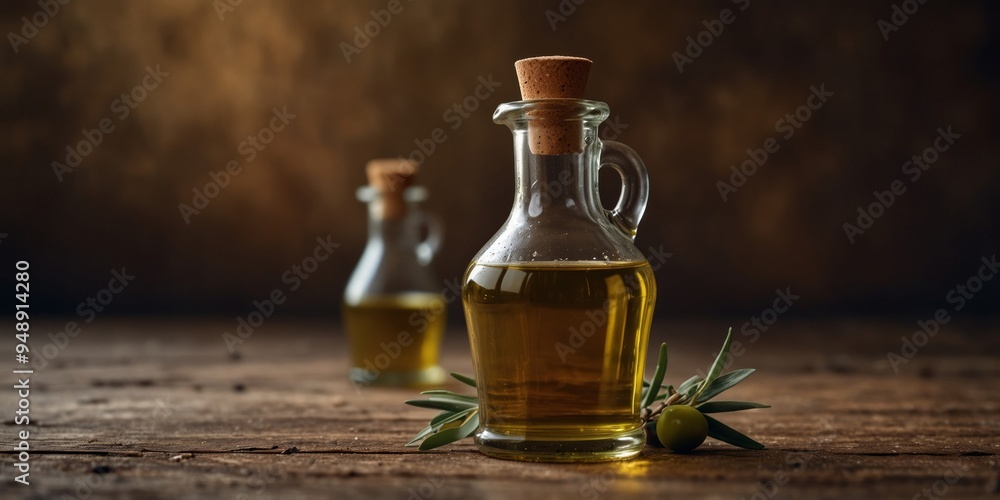 Olive oil in bottle on rustic background. Olive oil in bottle on rustic background.