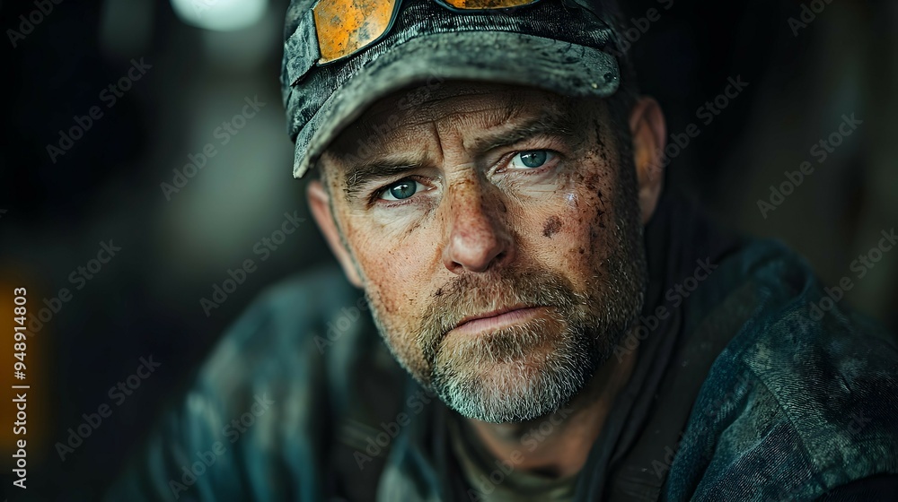 Close up Portrait of a Dirty Man with Blue Eyes Close up Portrait of a Dirty Man with Blue Eyes