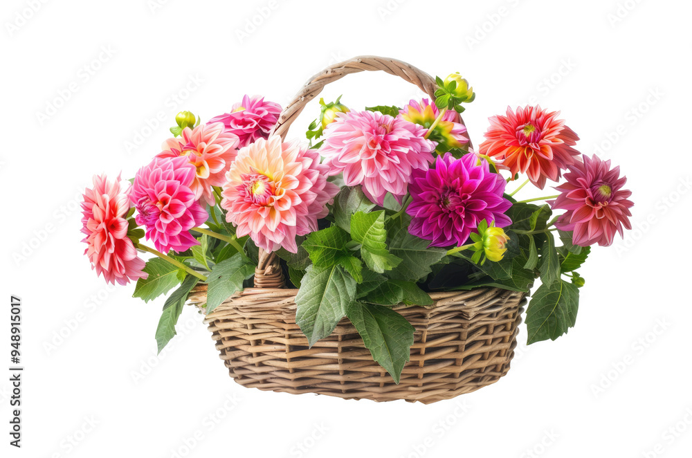 colorful dahlias flowers in basket colorful dahlias flowers in basket