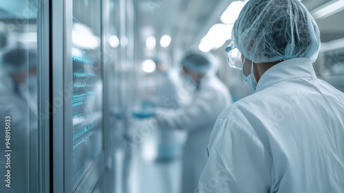 This photo shows a group of medical professionals actively engaged in their tasks within a highly sterile and advanced medical environment, reflecting teamwork and precision.