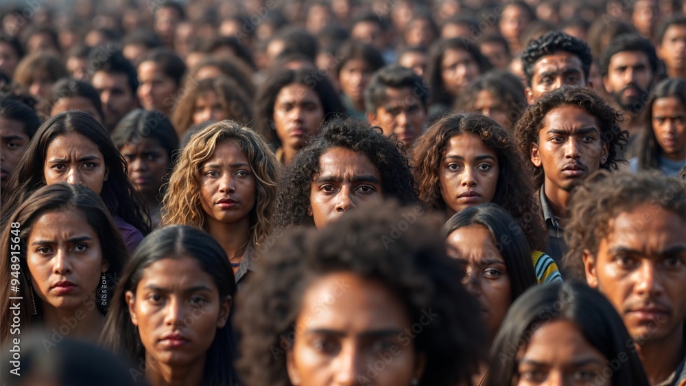 Crowd of serious people with focus on foreground
Crowd of serious people with focus on foreground
