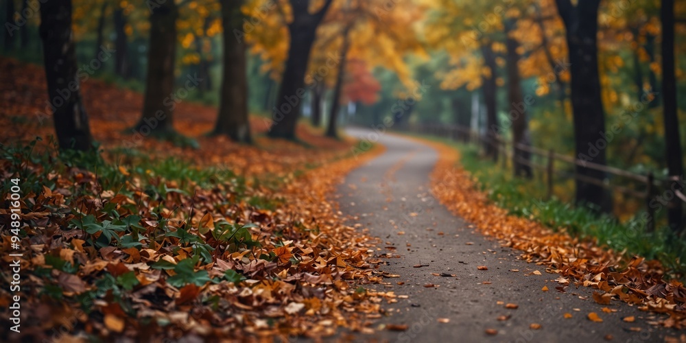 Scenic autumn landscape with colorful leaves and a winding path. Scenic autumn landscape with colorful leaves and a winding path.