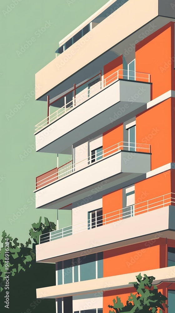 Modern Architecture Building with Balconies Illustration Modern Architecture Building with Balconies Illustration