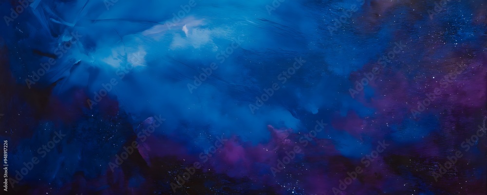 Obraz premium Vibrant blue and purple cosmic landscape depicting a starry night sky with soft cloud formations and deep space elements