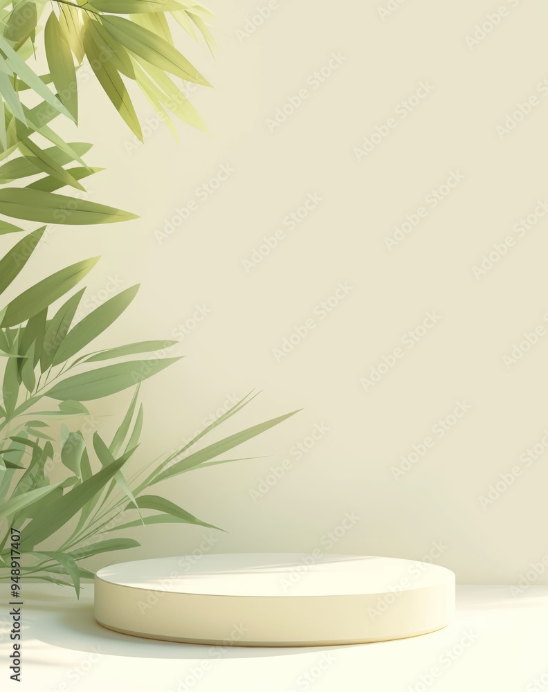 3D Podium with Green Background and Pastel Green Plant 3D Podium with Green Background and Pastel Green Plant