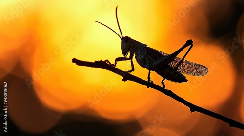 Wallpaper Mural   A focused photo of a grasshopper resting on a twig against a soft orange-yellow backdrop Torontodigital.ca