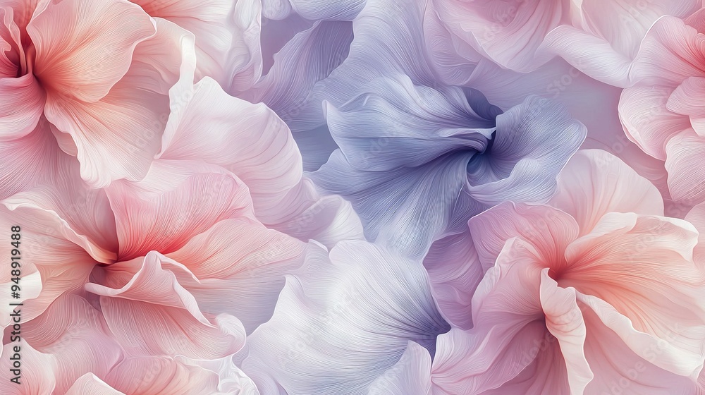 Close-up photo showcases vibrant pink and blue flowers at center, with striking pink and white bloom centered in the frame Close-up photo showcases vibrant pink and blue flowers at center, with striking pink and white bloom centered in the frame
