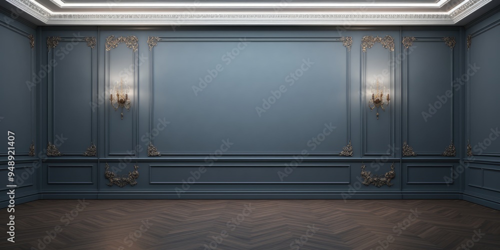 A beautifully designed living room showcases rich blue walls and flooring, complemented by decorative accents and ambient lighting, offering a tranquil and stylish setting for various activities. A beautifully designed living room showcases rich blue walls and flooring, complemented by decorative accents and ambient lighting, offering a tranquil and stylish setting for various activities.
