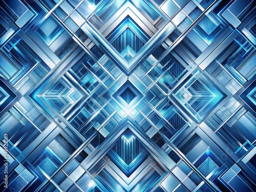 Abstract geometric pattern of intersecting lines and shapes in gradient blue and silver hues, creating a dynamic,