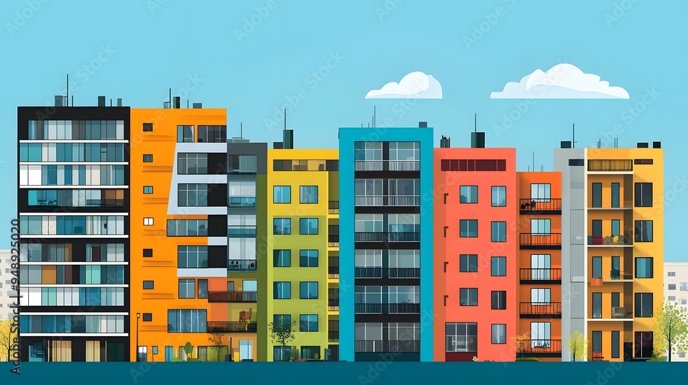 Fototapeta premium Colorful Apartment Buildings Illustration