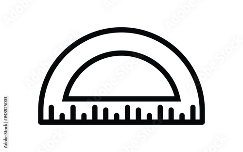 Half circle protractor for measuring angles line icon, use for math apps and websites, white background vector illustration.