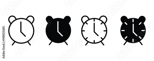 Alarm clock icon. Retro time watches vector illustration. Line and glyph alarm clock. Time symbol