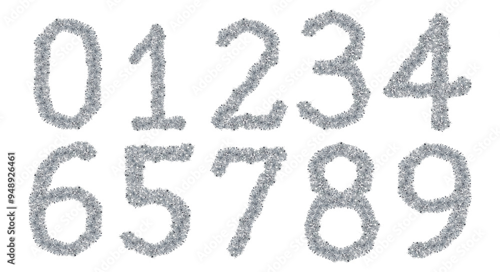 numbers made from New Year's tinsel, isolated Christmas tinsel, tinsel garland numbers made from New Year's tinsel, isolated Christmas tinsel, tinsel garland