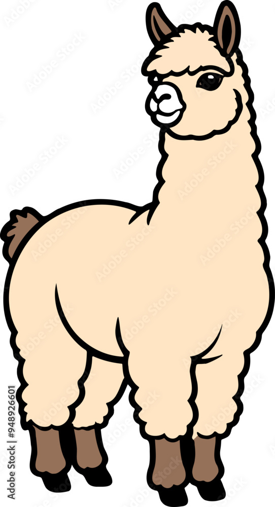 Cartoon of a standing brown llama Cartoon of a standing brown llama