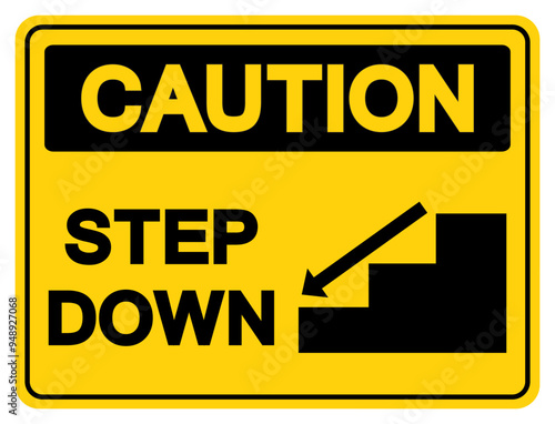 Caution Step Down Symbol Sign,Vector Illustration, Isolate On White Background Label. EPS10
