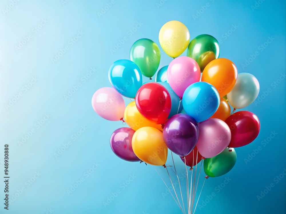 Bright balloons pop against a calming light blue background, creating a playful space for your message to soar. Bright balloons pop against a calming light blue background, creating a playful space for your message to soar.