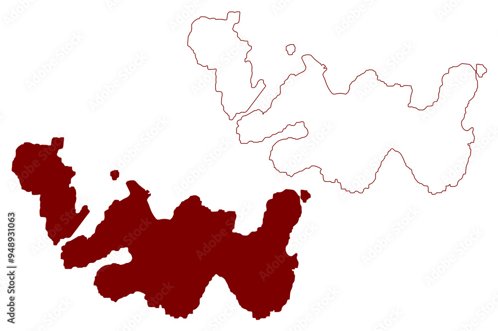 Naklejka premium Papa and West Head of Papa island (United Kingdom of Great Britain and Northern Ireland, Scotland, Shetland islands) map vector illustration, scribble sketch Isle of Papey map