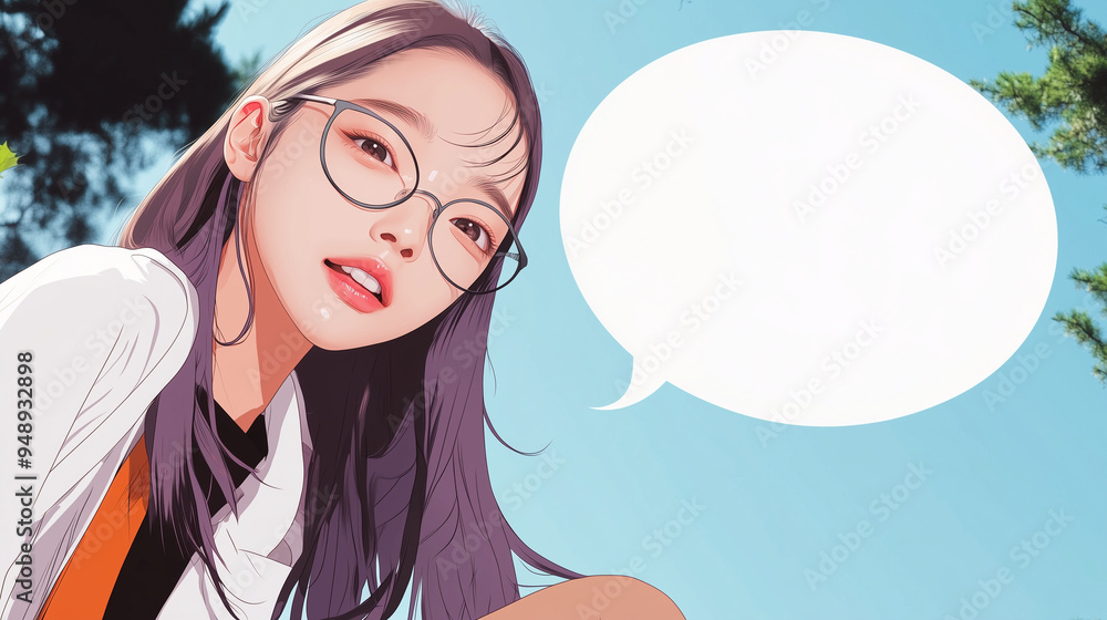 Cute Anime Girl with Glasses in Cheerful Outdoor Pose Cute Anime Girl with Glasses in Cheerful Outdoor Pose