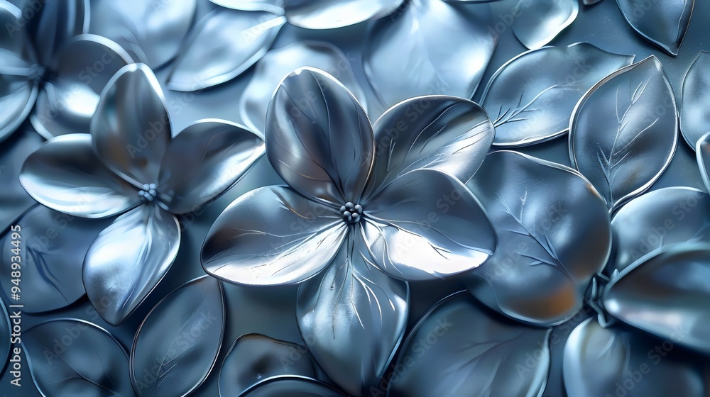 A close up of silver flowers with a blue background A close up of silver flowers with a blue background