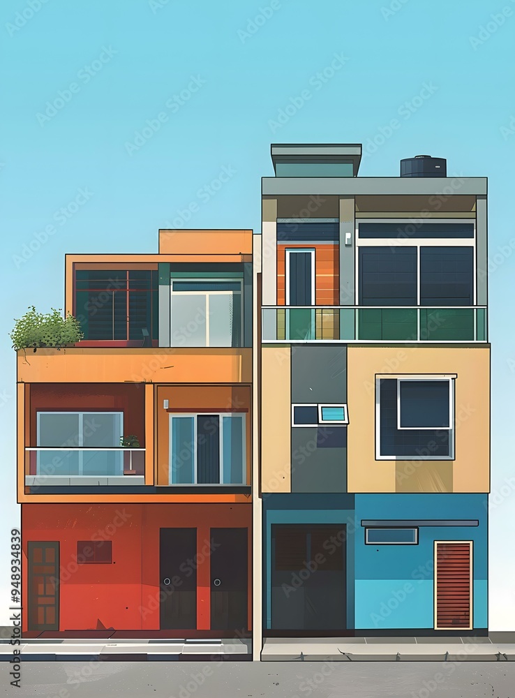Modern Colorful Buildings in an Urban Area Modern Colorful Buildings in an Urban Area