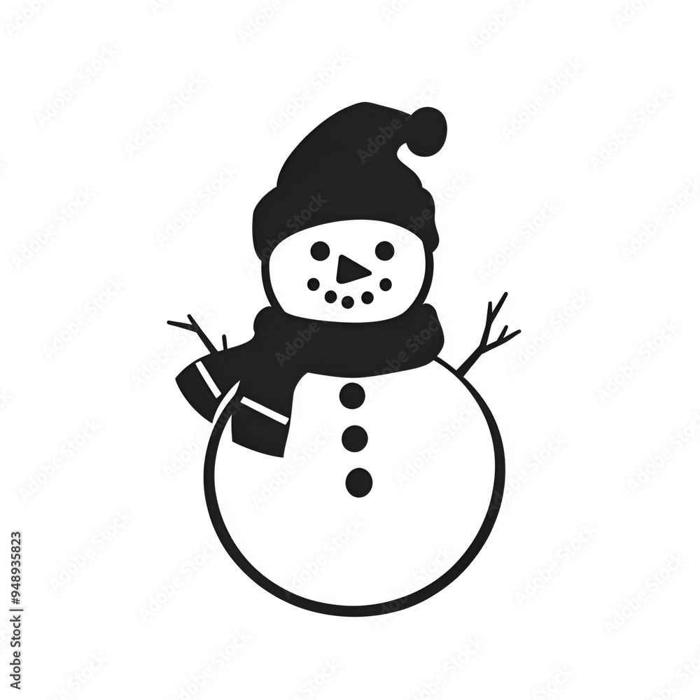 Snowman Silhouette with Scarf and Santa Hat Snowman Silhouette with Scarf and Santa Hat