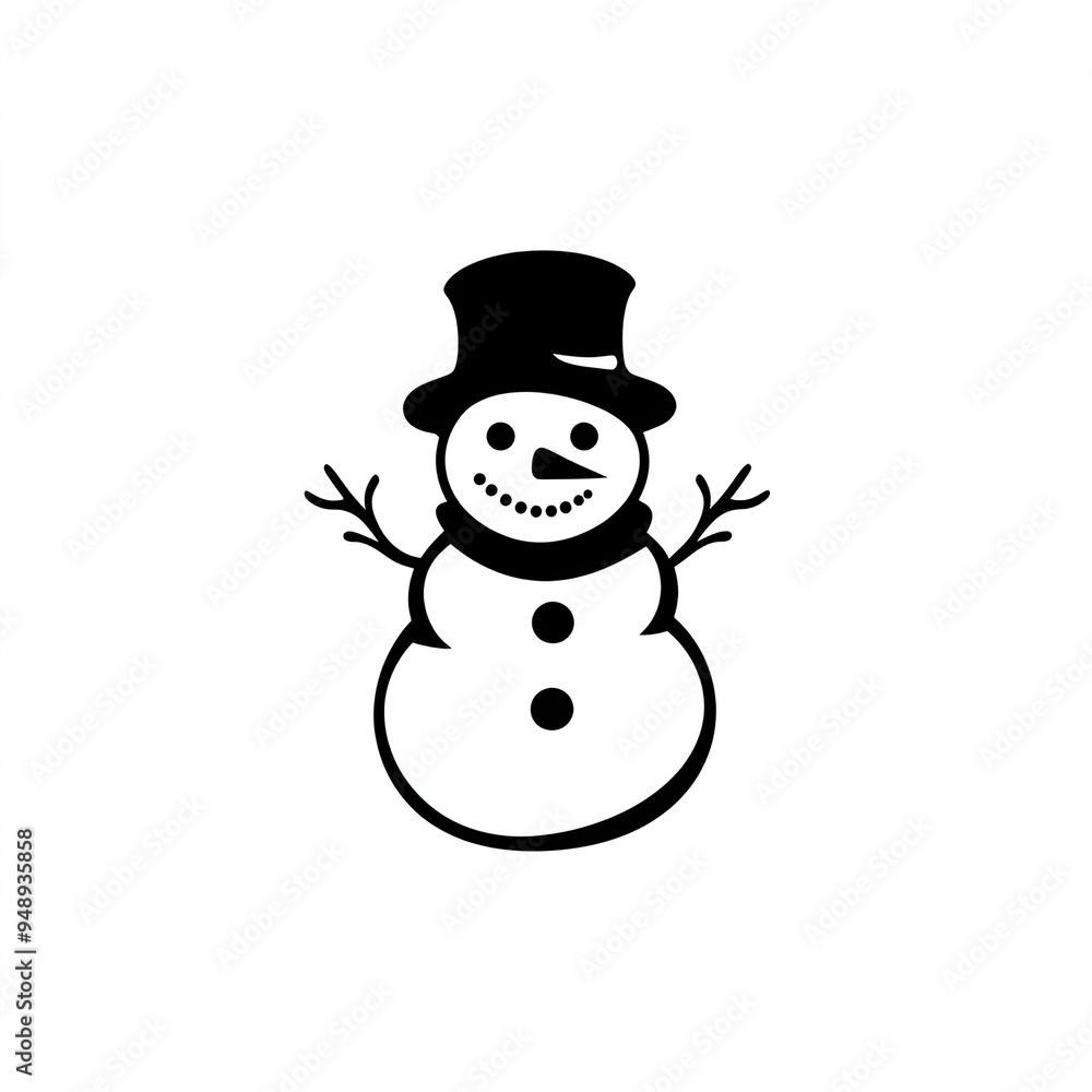 Classic Snowman Silhouette with Top Hat and Scarf on a White Background for Holiday Cards and Winter Decorations Classic Snowman Silhouette with Top Hat and Scarf on a White Background for Holiday Cards and Winter Decorations