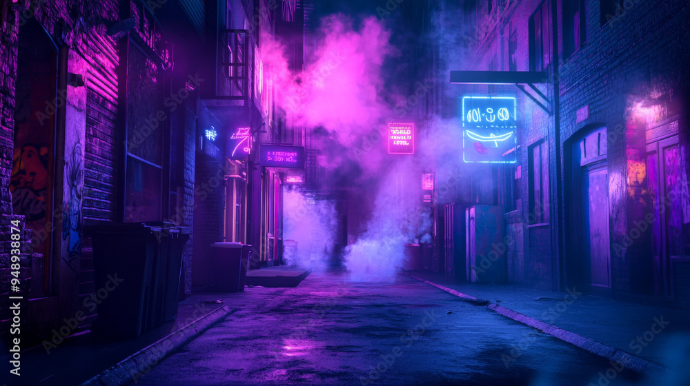 Dark empty street with neon lights and spooky Halloween shadows
Dark empty street with neon lights and spooky Halloween shadows