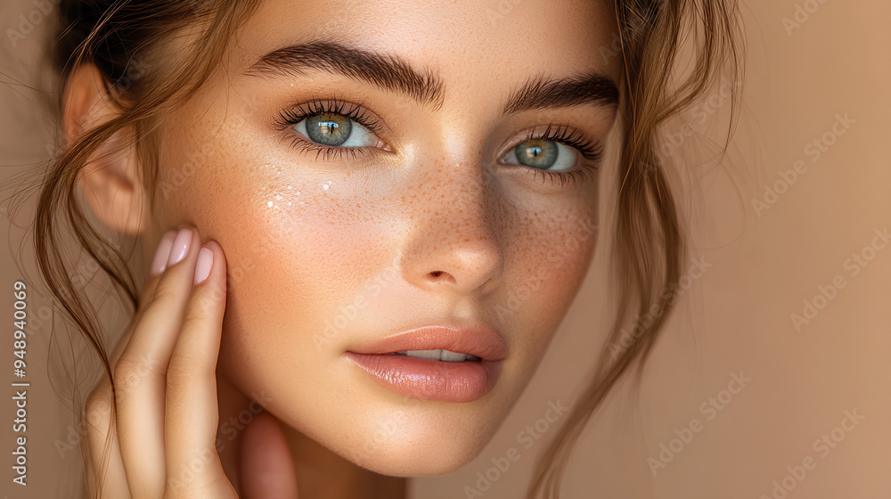 Beautiful Woman with Freckles and Blue Eyes Beautiful Woman with Freckles and Blue Eyes