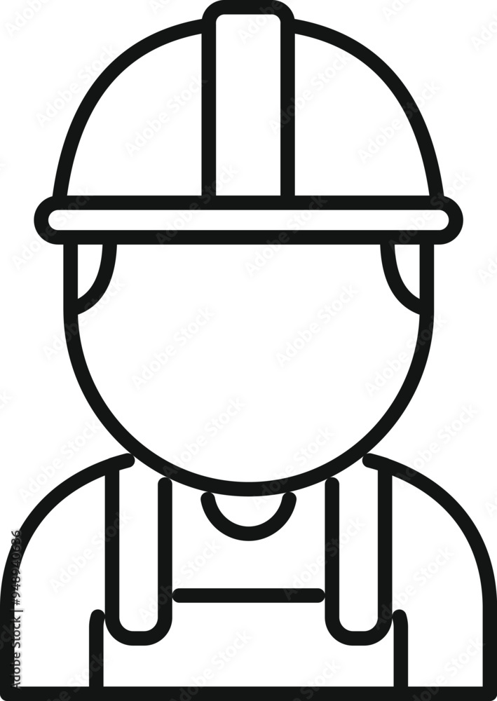 Simple line drawing of a construction worker wearing a hard hat and overalls Simple line drawing of a construction worker wearing a hard hat and overalls
