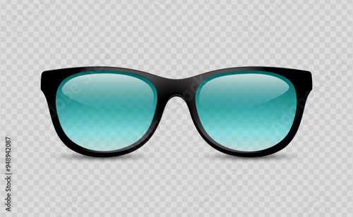 Realistic sunglasses. Summer glasses for eye protection. Modern hipster eyeglasses for beach vacations, travel. 3d vector illustration