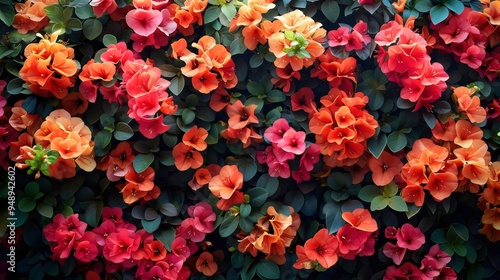 A close up of a red and orange flower garden