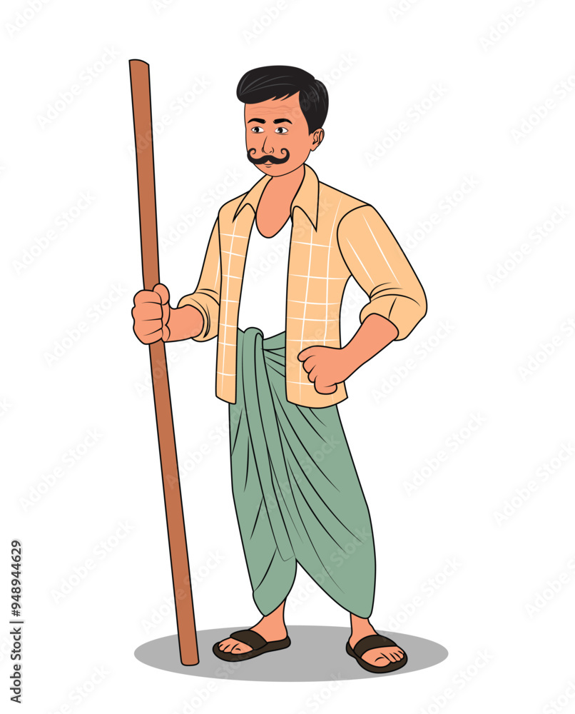 A village man cartoon character wearing shirt and dhuti A village man cartoon character wearing shirt and dhuti