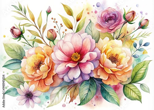 Delicate watercolor floral illustration with bold, expressive, and vibrant petals, set against a clean white or