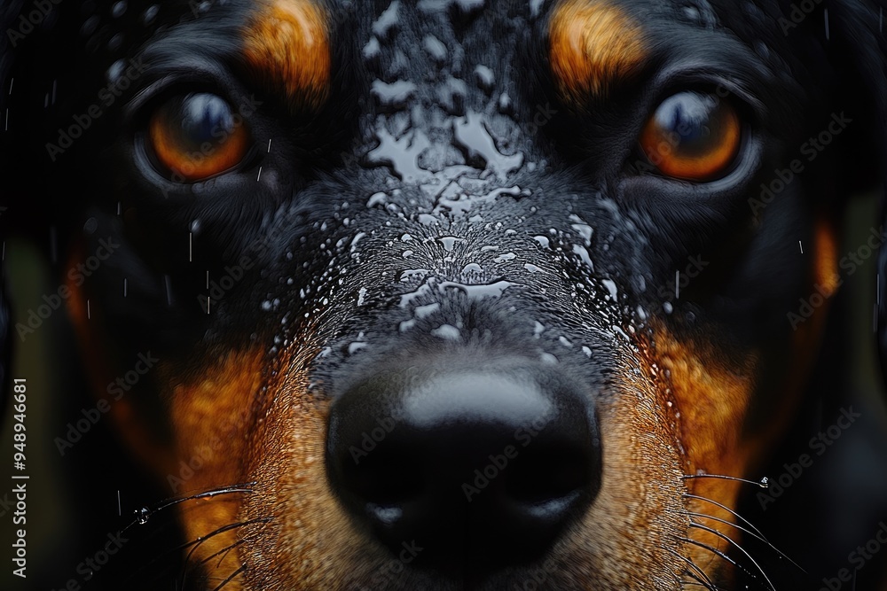 Close-Up of a Dog's Face Covered in Raindrops Close-Up of a Dog's Face Covered in Raindrops