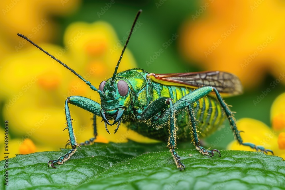 Close-up of a Jewel Beetle on a Green Leaf Close-up of a Jewel Beetle on a Green Leaf