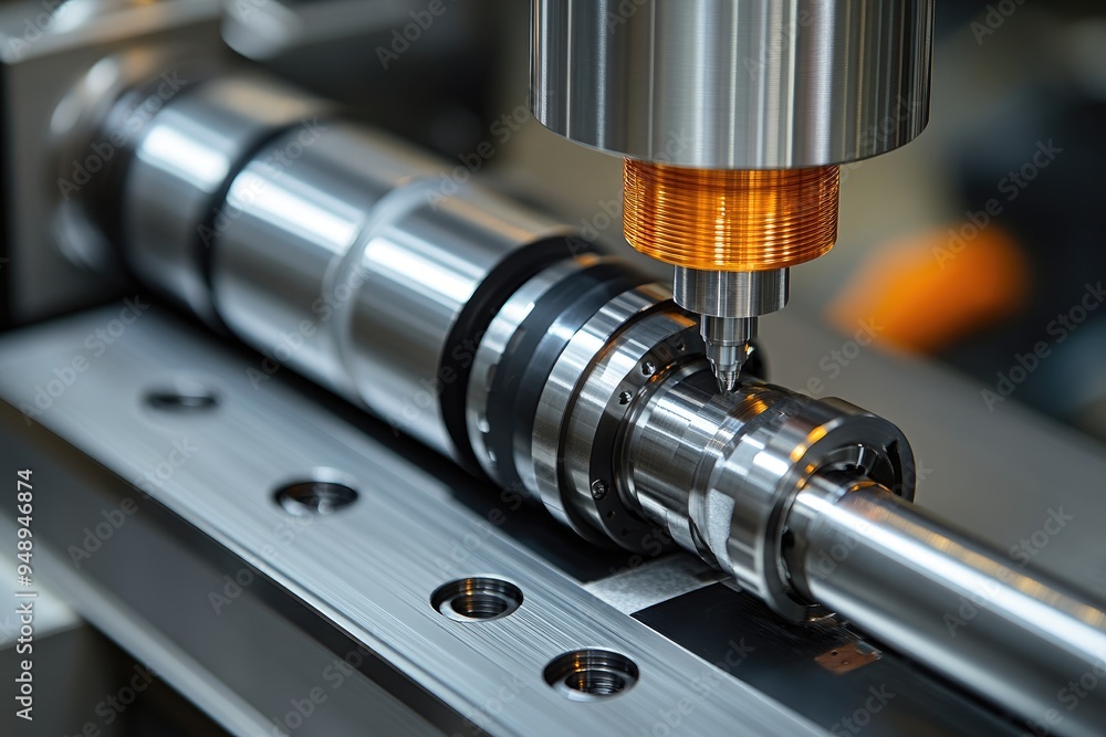 Fototapeta premium Close-up of a metal rod being machined by a precision tool