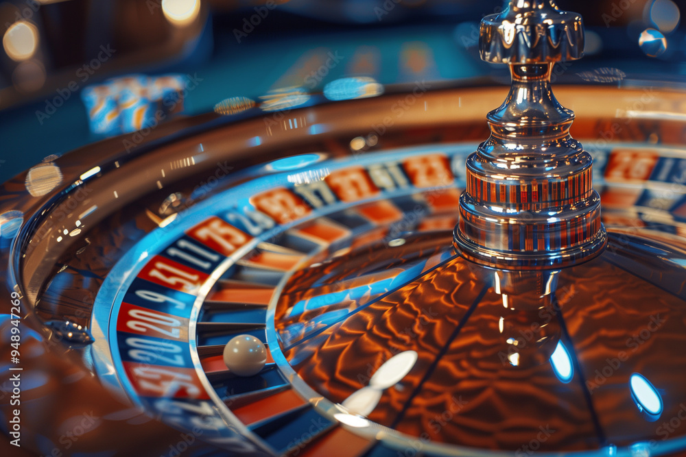Close up shot of a spinning roulette. classic and luxury casino roulette wheel with. Polished and shiny, Gambling. Lucky game Close up shot of a spinning roulette. classic and luxury casino roulette wheel with. Polished and shiny, Gambling. Lucky game