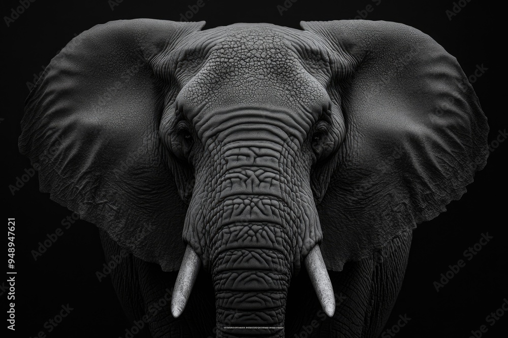 Fototapeta premium Close-up Portrait of an Elephant's Face in Black and White
