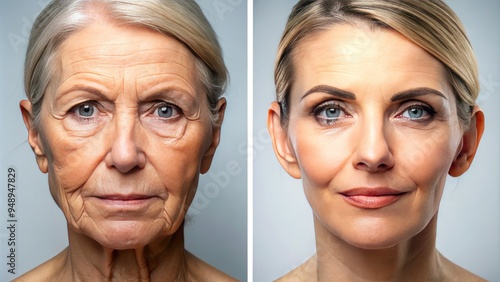 A dramatic before-and-after comparison showcases a significant reduction in facial wrinkles and fine lines following a series of careful, precise skin rejuvenation injections.