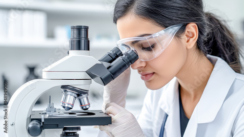 Dedicated Laboratory Doctor Conducting a Detailed Microscopic Analysis in a High-Tech Research Laboratory Demonstrating Precision and Expertise in Scientific Exploration and Medical Diagnostics