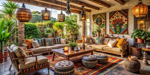 African outside home style eclectic mix bohemian lounge open air