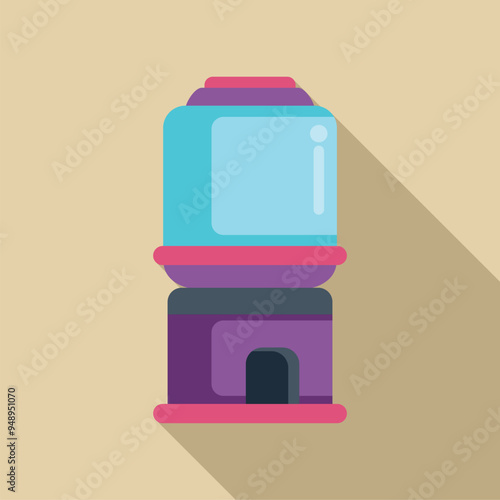 Empty gumball vending machine displaying nothing inside with long shadow in flat design style
