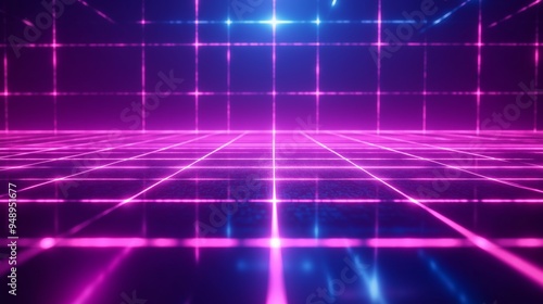 A virtual grid glows in neon hues, stretching into the distance. The vibrant lines intersect, creating a futuristic and dynamic illustration that evokes a digital, high-tech atmosphere.